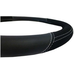 Coprivolante Comfort Velours nero con cuciture bianche per interni auto.
