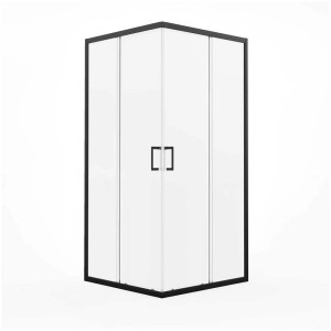 Douche d'angle : Cabine de douche Factory avec cadre noir mat et portes coulissantes.