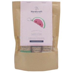 Hardicraft Set uncinetto portachiavi anguria, cotone, rosa, bianco, verde. Set fai da te per un portachiavi fruttato.