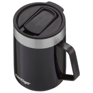 Tazza termica Contigo Streeterville in acciaio inox nero con coperchio e manico, 410 ml.