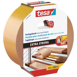 Ruban de fixation Tesa extra fort, 25m x 50mm, pour moquettes et revêtements PVC.