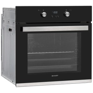 Schwarzer Sharp Einbau-Backofen K-61D27BM1-FR mit Steamer und digitaler Anzeige.