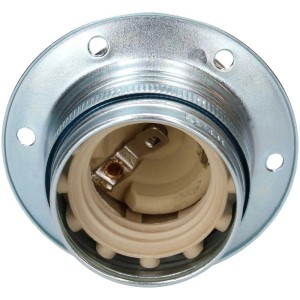 Douille de lampe E27 avec bord en acier, M10 x 1, chrome, avec bague pour installation de lampe.