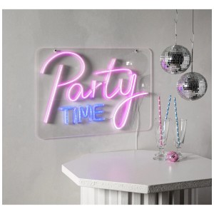 Applique murale LED Plexy avec inscription "Party Time", transparente et multicolore.