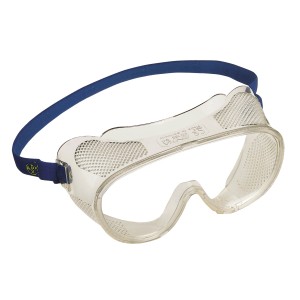 Lunettes de protection intégrales LUX, à ventilation directe, avec bandeau bleu pour une protection oculaire optimale.