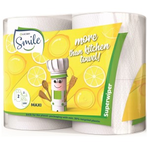 Smile carta da cucina, 2 rotoli da 100 fogli, 2 veli. Versatile e assorbente per la cucina.