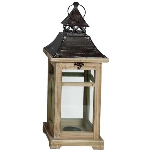 Lanterne en bois marron, taille S, pour un éclairage chaleureux à l'intérieur et à l'extérieur.
