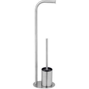 Wenko Set WC da terra Levante, acciaio inox opaco, con scopino e portarotolo.