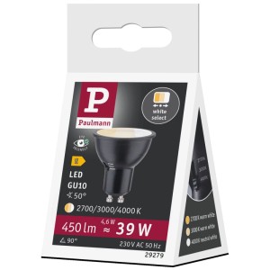 Paulmann LED-Reflektor GU10 matt Schwarz in Verpackung. 4,6W, 450lm, wählbare Lichtfarben per DipSwitch.