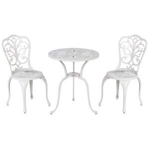 Ensemble bistro Beliani Triora/Dascio en métal blanc crème avec table et deux chaises.