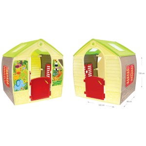 Maisonnette pour enfants MochToys Happy, plastique, multicolore, avec motifs jungle, porte et fenêtre.