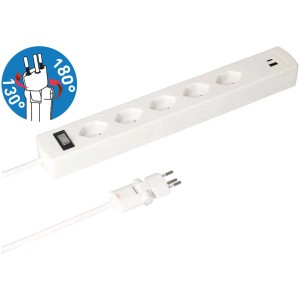 Multiprise blanche Max Hauri avec 5 prises T13 et ports USB A/C.