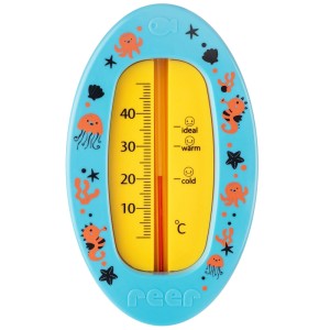 Reer Badethermometer oval blau mit maritimen Motiven zur Temperaturkontrolle.