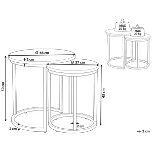 Lot de 2 tables d'appoint Beliani Dixie, noir et gris, plateau en MDF, structure en métal, forme ronde.
