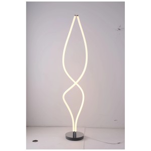 Moderna lampada da terra a LED Mondilux Lenox, alta 160 cm, con design curvo e dimmer a pedale.