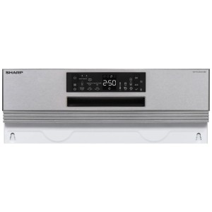 Lavastoviglie da incasso Sharp QW-NA25GS44BS color argento con display e pannello di controllo.