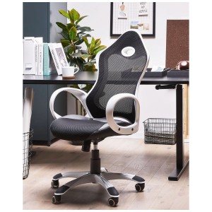 Sedia da ufficio iChair bianca con schienale in rete e design ergonomico per l'ufficio moderno.