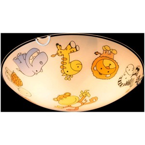 Plafoniera Globo Kiddy bianca con motivi di animali per la cameretta dei bambini, diametro 30 cm.