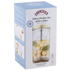 Bocal à cornichons en verre Kilner avec élévateur, 1 litre. Idéal pour conserver les cornichons et autres aliments.