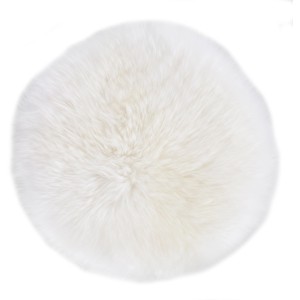 Coussin de siège rond en peau de mouton blanche, Ø 34 cm. Accessoire confortable pour chaises et bancs.