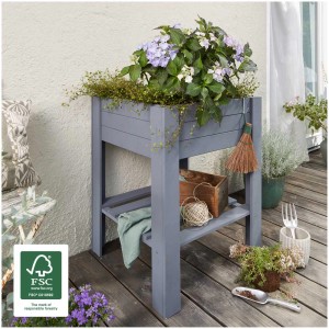 Wagner GreenBox light aiuola rialzata, antracite, con ripiano e piante.