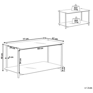 Schéma : Table basse Beliani Gloster, 40x77x47cm, verre de sécurité, aspect marbre, avec dimensions.