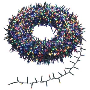 Guirlande lumineuse OBI extérieure, 3000 LED multicolores sur câble vert, enroulée. Pour décoration de Noël.