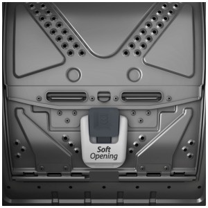 Couvercle gris du lave-linge top Beko WTL370 avec mécanisme Soft Opening blanc.