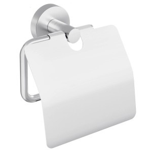 Porta carta igienica cromato Tesa Moon con coperchio, accessorio bagno per montaggio a parete.