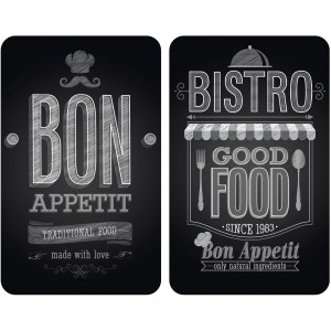 Wenko Copri piano cottura Bon Appetit, set da 2, copertura universale, vetro, con motivo bistro.