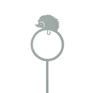 Grauer Meisenknödelhalter mit Igel-Motiv für den Garten.