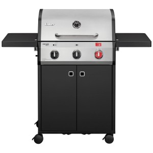 Enders Gasgrill Chicago Next 3 R Turbo, schwarz-silberner Grillwagen mit 3 Brennern und Seitenablagen.