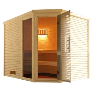 Sauna design Weka Cubilis 3 avec porte en verre et kit d'éclairage, épicéa naturel