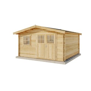 Casetta da giardino in legno marrone Valeria-28 con doppia porta e finestra, 428x427 cm.