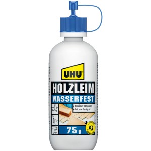 Uhu colla per legno resistente all'acqua D3, flacone da 75g. Colla bianca per legno, asciuga trasparente.