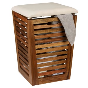 Cesto portabiancheria Wenko Fondi in acacia con cuscino sedile, capacità 55 l.