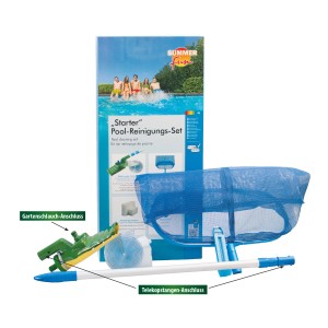 Summer Fun Starter Petit kit de nettoyage de piscine avec aspirateur crocodile, épuisette, tuyau et manche télescopique.