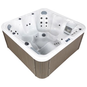 Spa extérieur Beliani Calima blanc pour 6 personnes avec revêtement marron, jets et LED.