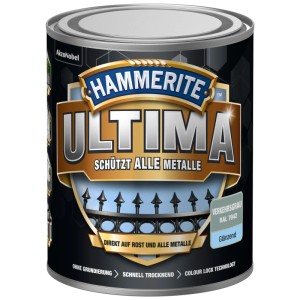 Dose Hammerite Metall-Schutzlack Ultima, Verkehrsgrau glänzend. Rostschutz direkt auf Metall, ohne Grundierung.