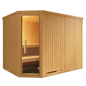 Sauna d'angle Weka Varberg avec porte en verre et kit de poêle