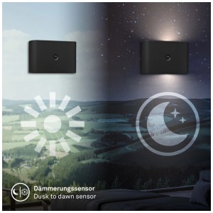 Applique murale sans fil noire Briloner Chet avec détecteur crépusculaire pour vue jour et nuit.