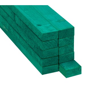 Pile de liteaux d'épicéa/sapin verts imprégnés, bruts de sciage, 24x48x2000 mm.
