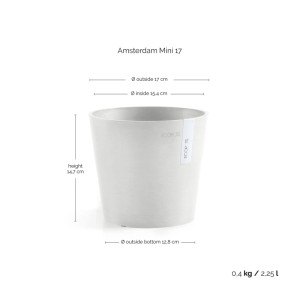 Pot de fleurs Ecopots Amsterdam Mini, blanc, 17x14,9cm. Design scandinave pour intérieur et extérieur.