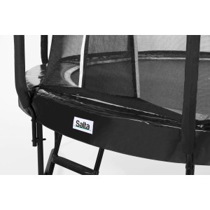 Dettaglio: Trampolino Salta First Class nero ø 305 cm con scala e rete di sicurezza.