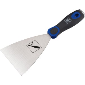 Spatule de peintre LUX, rigide, largeur 10 cm, avec manche bleu et noir.
