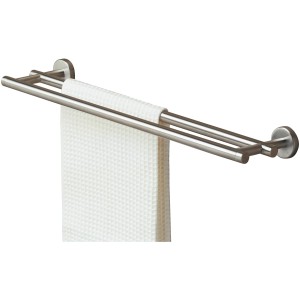 Portasciugamani doppio Tiger Boston, acciaio inox spazzolato, con asciugamano. Accessorio bagno per montaggio a parete.
