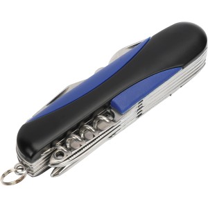 Coltellino svizzero LUX, 57 mm, con manico blu e nero e 11 funzioni.