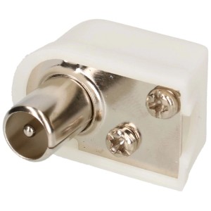 Connecteur d'antenne coudé à 90° Schwaiger blanc pour câbles d'antenne.