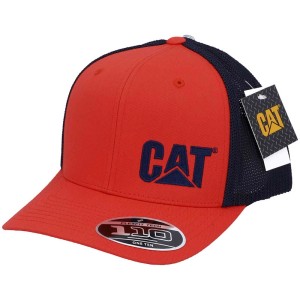 Casquette trucker Cat orange vêtement de travail avec logo et dos en maille.