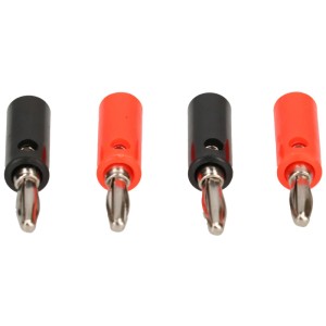 Fiches bananes 4 mm, lot de 4 (2x rouge, 2x noir) avec connexion à vis pour haut-parleurs.